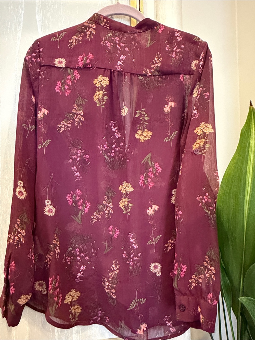 Kut from the Kloth Burgundy Floral Sheer Button-Up Blouse - Picture 4 of 4